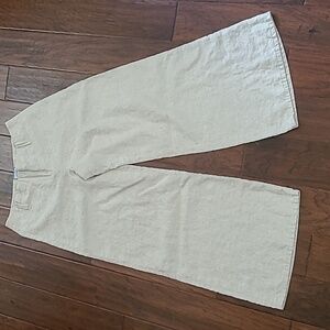 itw by Claude Brown Khaki 100% Linen Wide Leg Trousers size 10